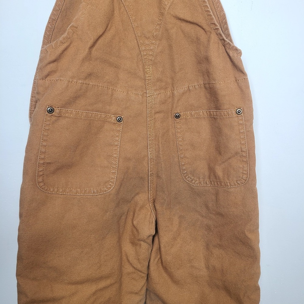 Carhartt Bib Overalls Boys 6 Brown Canvas Insulated Double Knee Flannel Lined - Picture 6 of 8